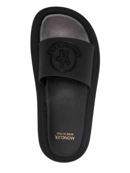 Moncler Shoes - Moncler Black Logo-Embossed Rubber Slip-On Slides Women’s Size 38 US 8
